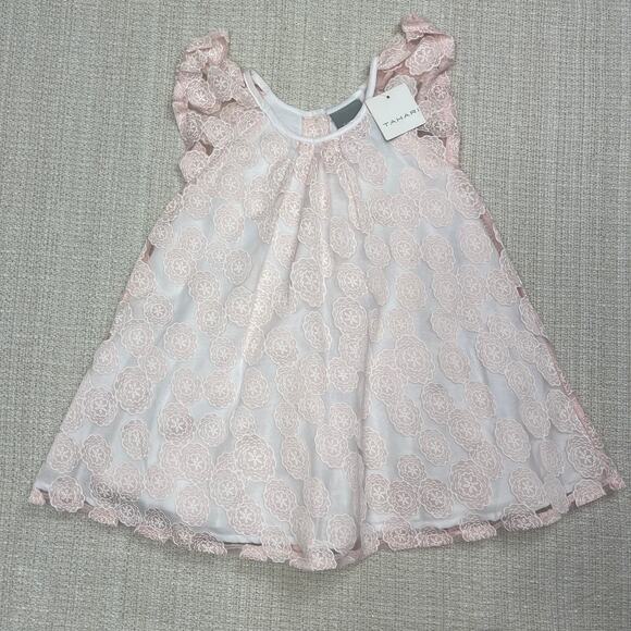 Tahari Girls Baby Toddler Size 24m Dress Pink and White Floral Lace NEW - Picture 1 of 8